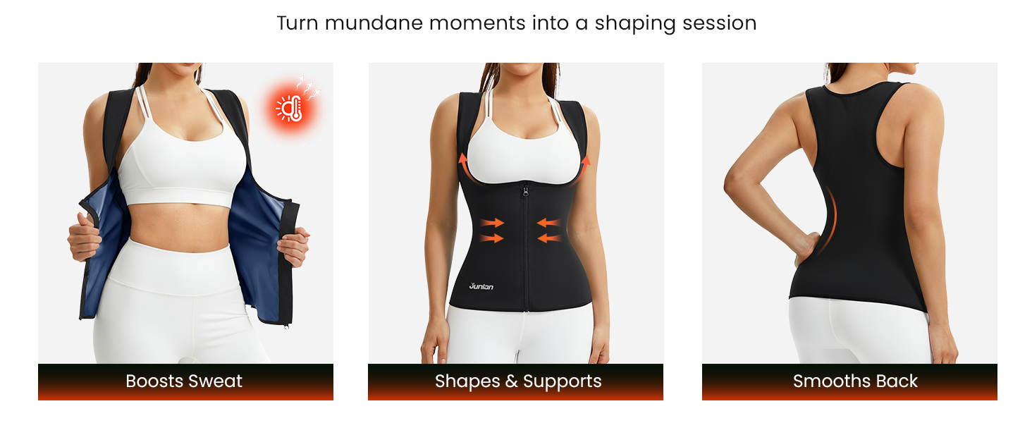 Junlan Sauna Suit Vest Waist Trainer for Women Zipper Sweat Tank Top Shaper