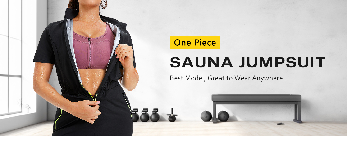 Junlan Sauna Suit Women Full Body Sweat Suit Workout Jumpsuit Sauna Shirt