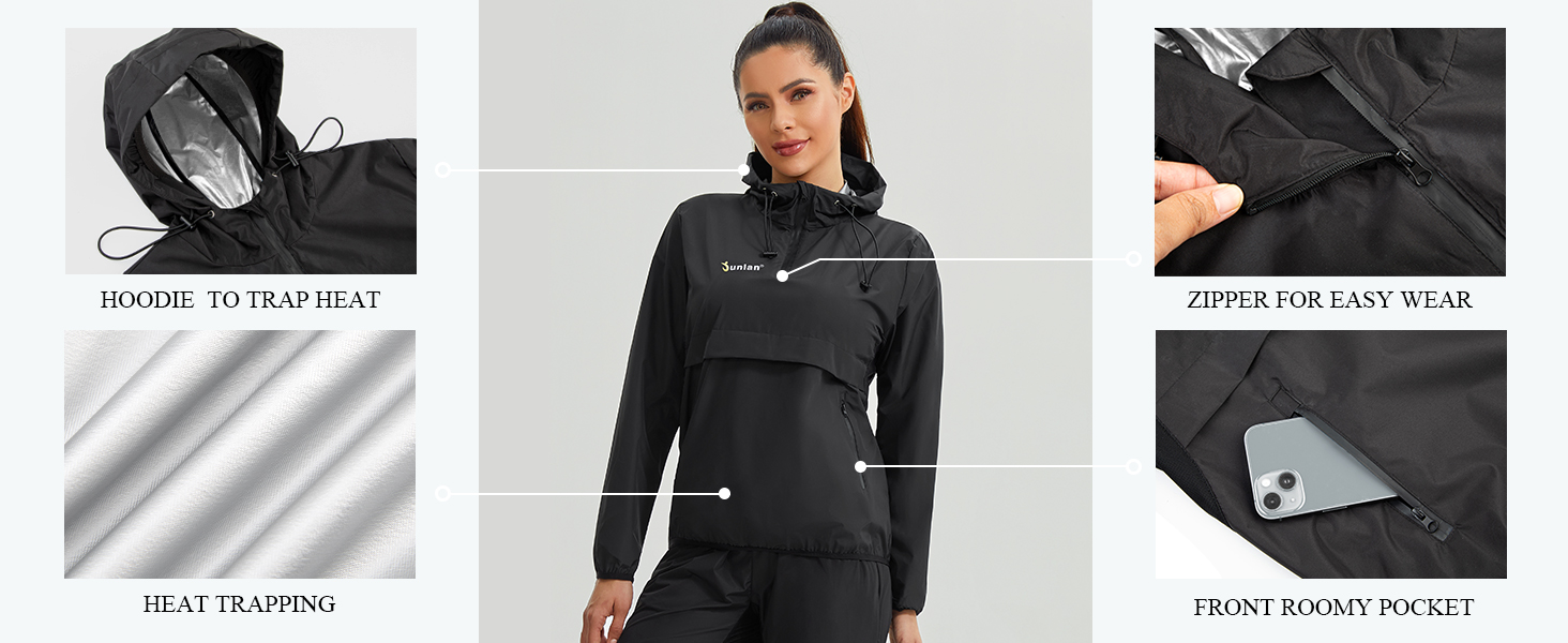 Junlan Sauna Suit for Women Sweat Jacket Gym Workout Vest Sweat Suits