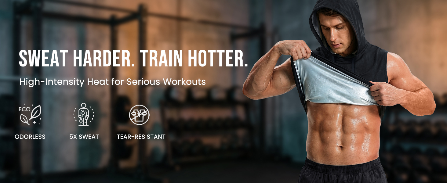 Junlan Sauna Suit for Men - Workout Hoodies for Men Sauna Shirt Gym Shirts Sweat Vest Tank Top