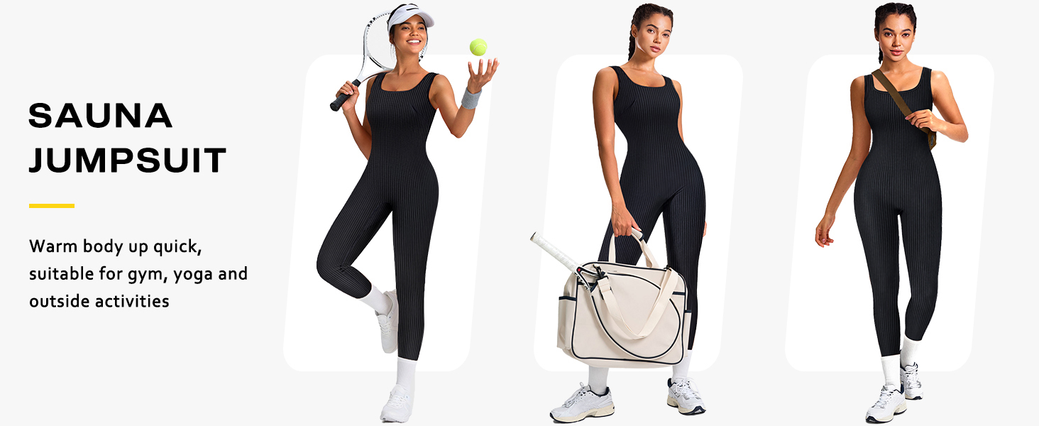 Junlan Sauna Suit Women Waist Trainer Ribbed Sweat Sauna Shirt Full Body Jumpsuit