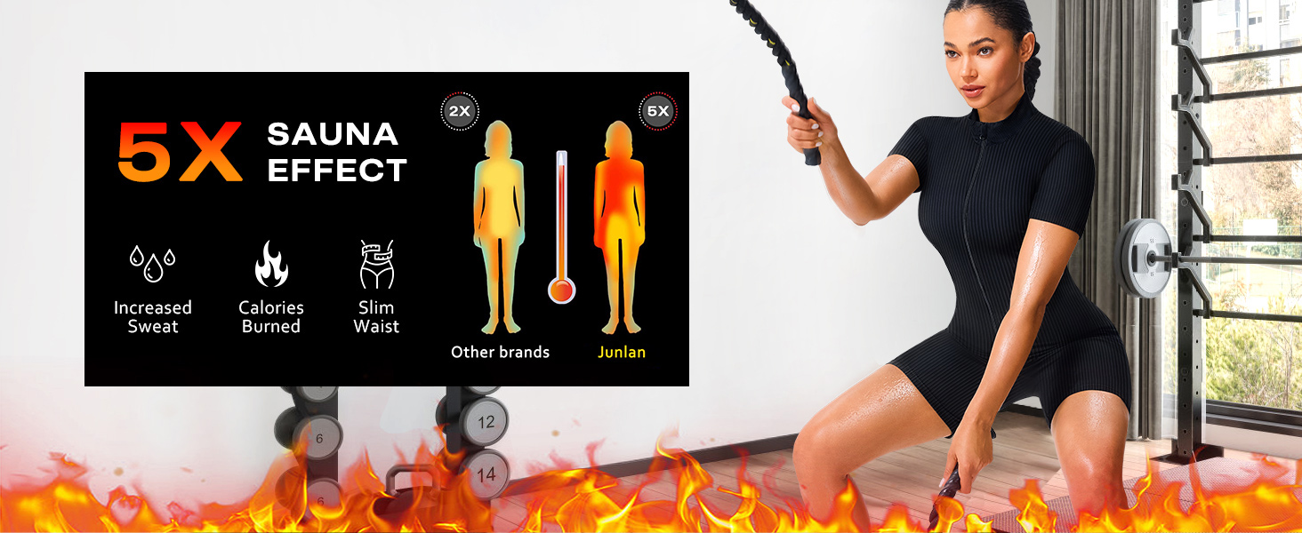 Junlan Waist Trainer Sauna Suit for Women Ribbed Full Body Sweat Suit Shirt