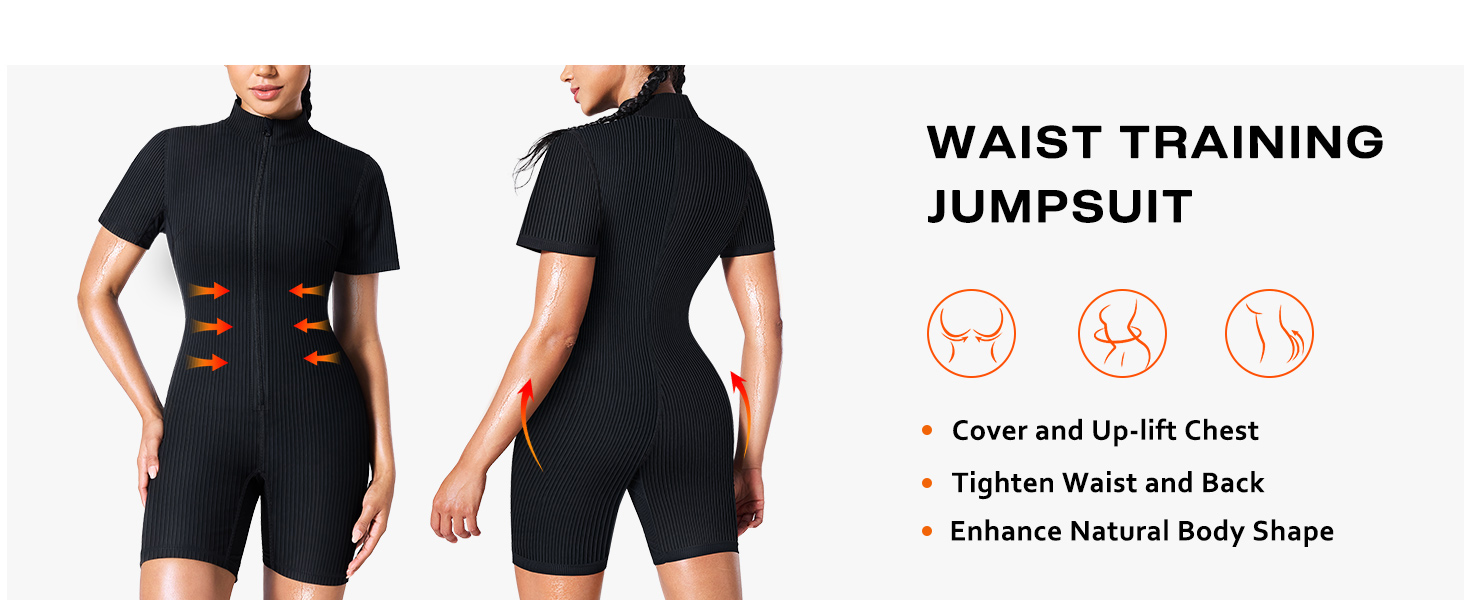 Junlan Waist Trainer Sauna Suit for Women Ribbed Full Body Sweat Suit Shirt