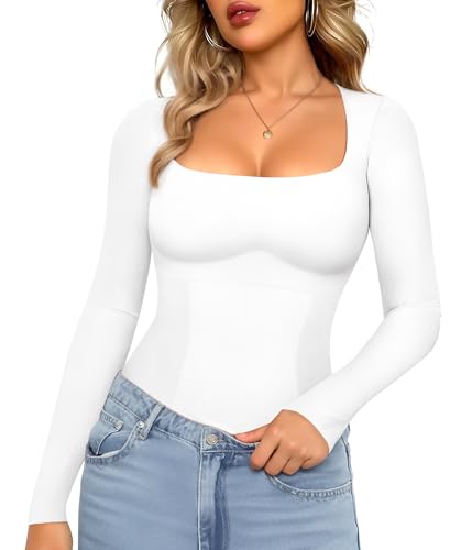 LODAY Tummy Control Shapewear Tank Top Square Neck Long Sleeve Top - image 2