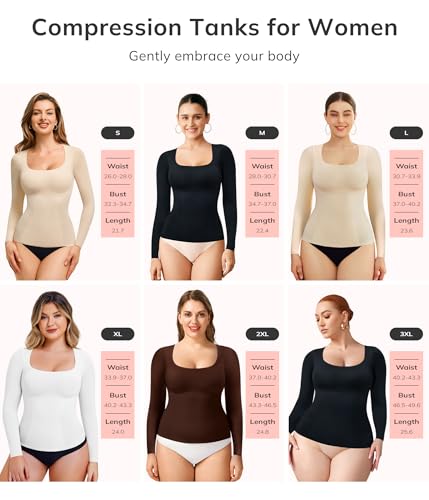 LODAY Tummy Control Shapewear Tank Top Square Neck Long Sleeve Top - image 7