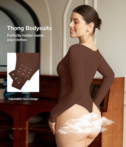 LODAY Long Sleeve Bodysuits for Women Scoop Neck Body Suits Light - image 3