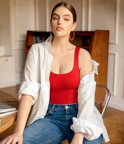 LODAY Bodysuits for Women Scoop Neck Body Suits Slim Fit Double Lined - image 5