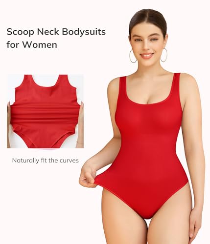 LODAY Bodysuits for Women Scoop Neck Body Suits Slim Fit Double Lined - image 3