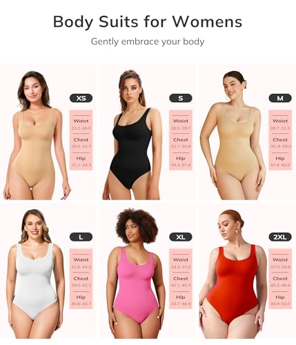 LODAY Bodysuits for Women Scoop Neck Body Suits Slim Fit Double Lined - image 7