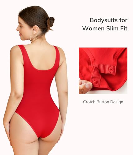 LODAY Bodysuits for Women Scoop Neck Body Suits Slim Fit Double Lined - image 4