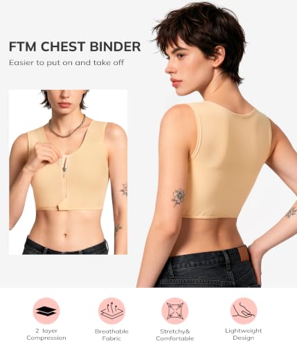 LODAY Chest Binder Ftm Binder Bra Transgender Front Zipper Compression - image 3
