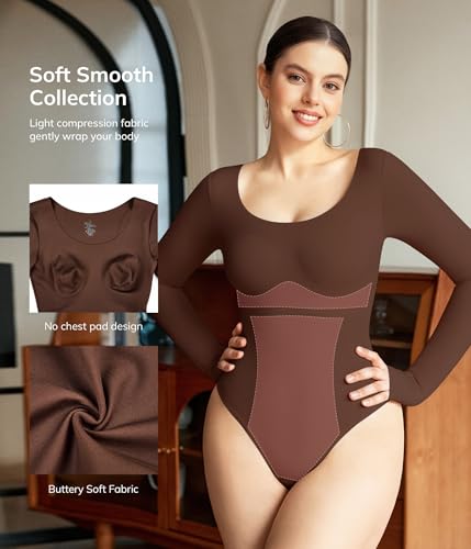 LODAY Long Sleeve Bodysuits for Women Scoop Neck Body Suits Light - image 4