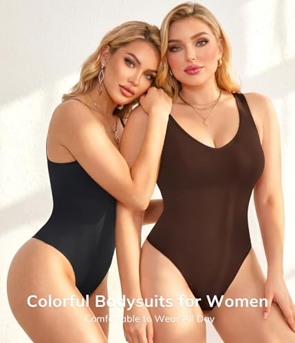 LODAY Shapewear Bodysuits for Women V Neck Tank Top Body Suits Thong - image 4