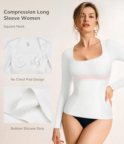 LODAY Tummy Control Shapewear Tank Top Square Neck Long Sleeve Top - image 5