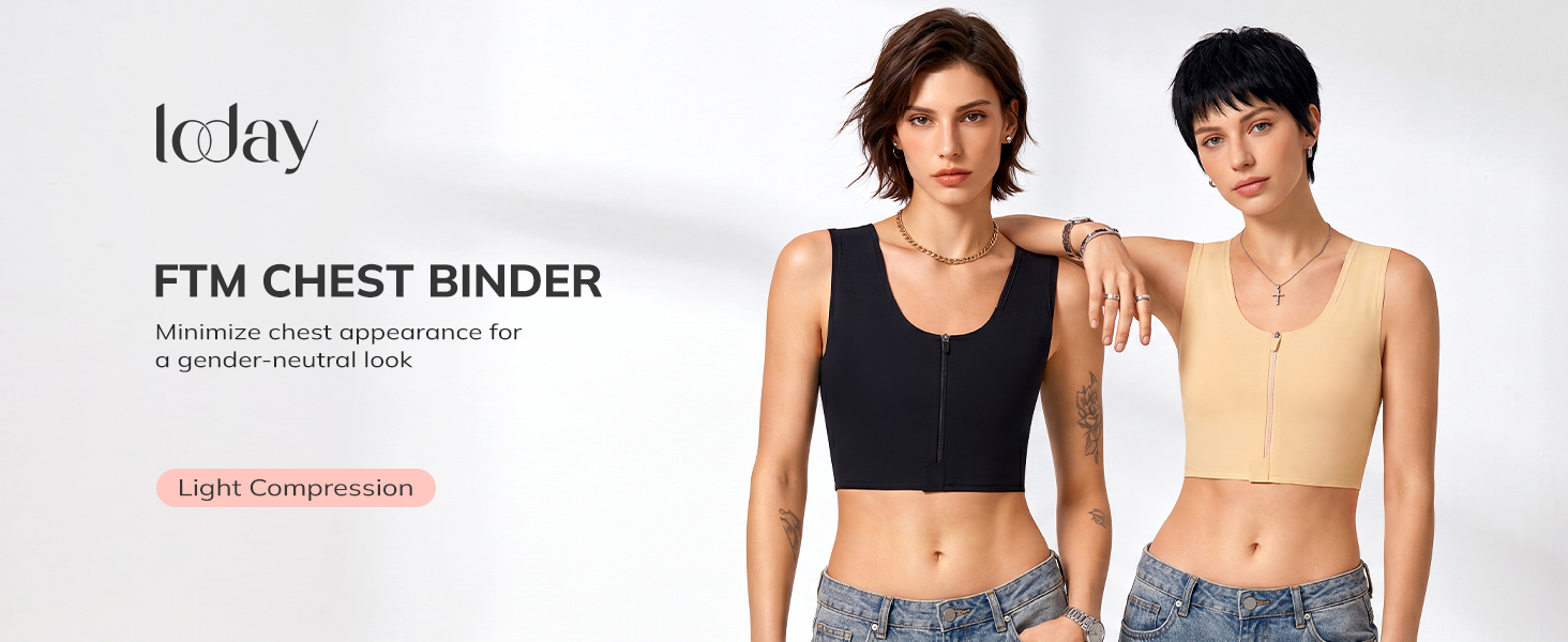 LODAY Chest Binder Ftm Binder Bra Transgender Front Zipper Compression Bra