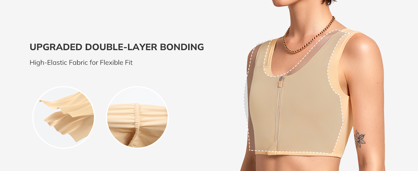 LODAY Chest Binder Ftm Binder Bra Transgender Front Zipper Compression Bra