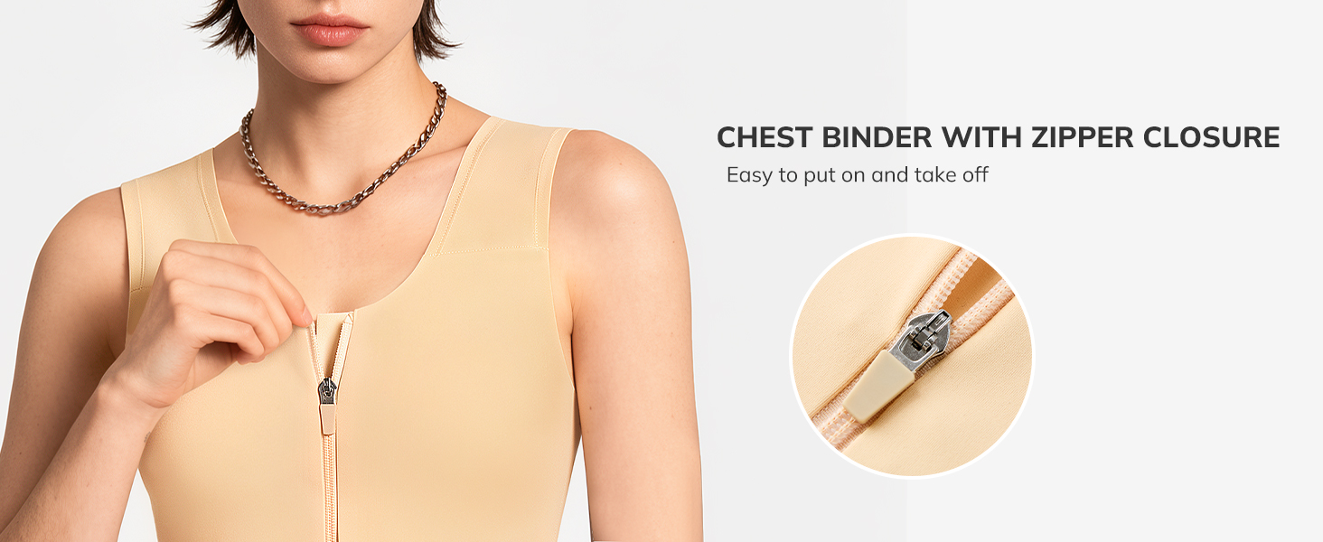 LODAY Chest Binder Ftm Binder Bra Transgender Front Zipper Compression Bra