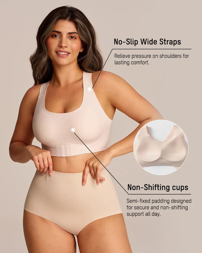 Cross Back Front Closure Wireless Posture Support Bra