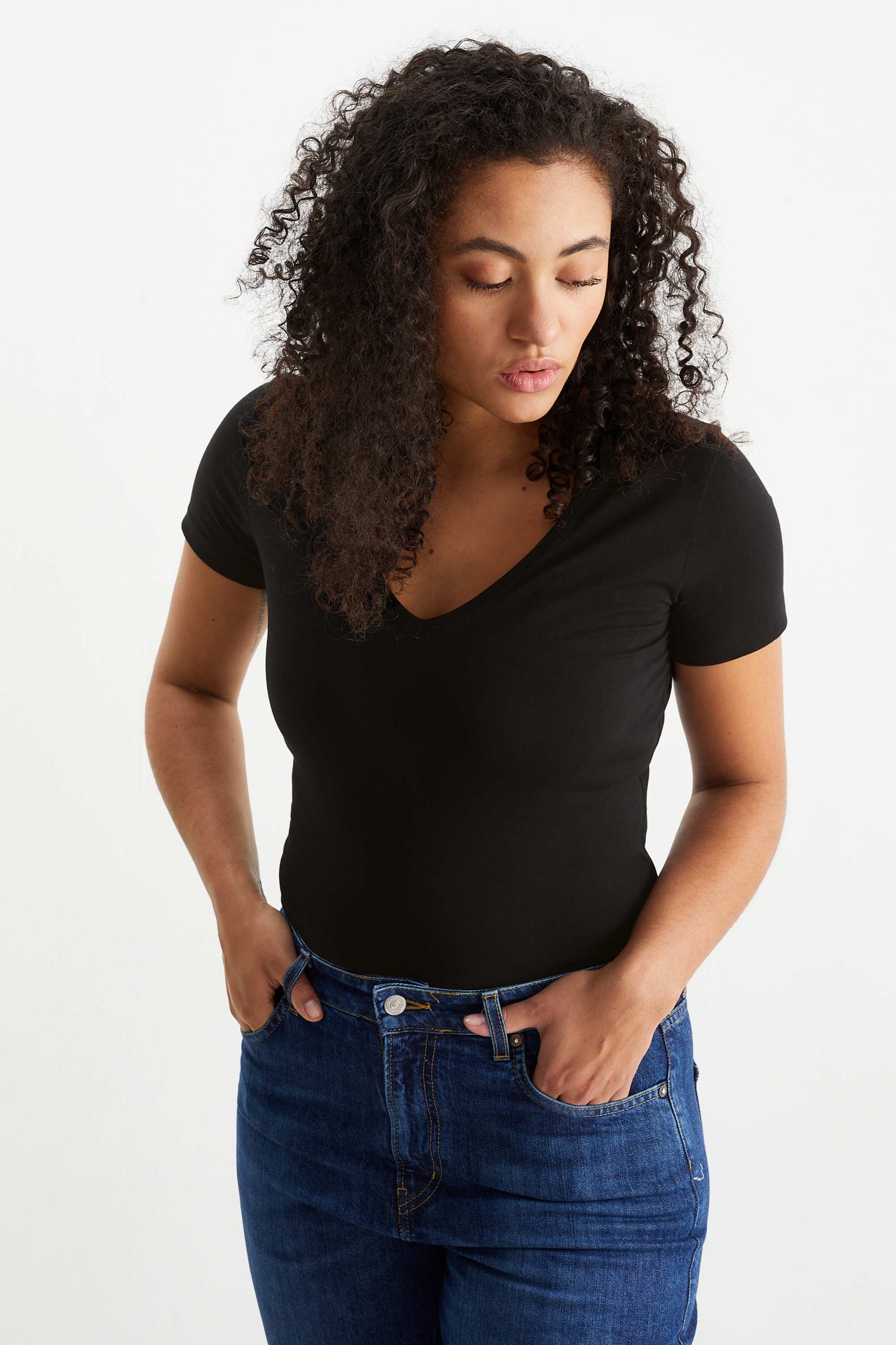 Multipack of 3 - basic V-neck T-shirt black