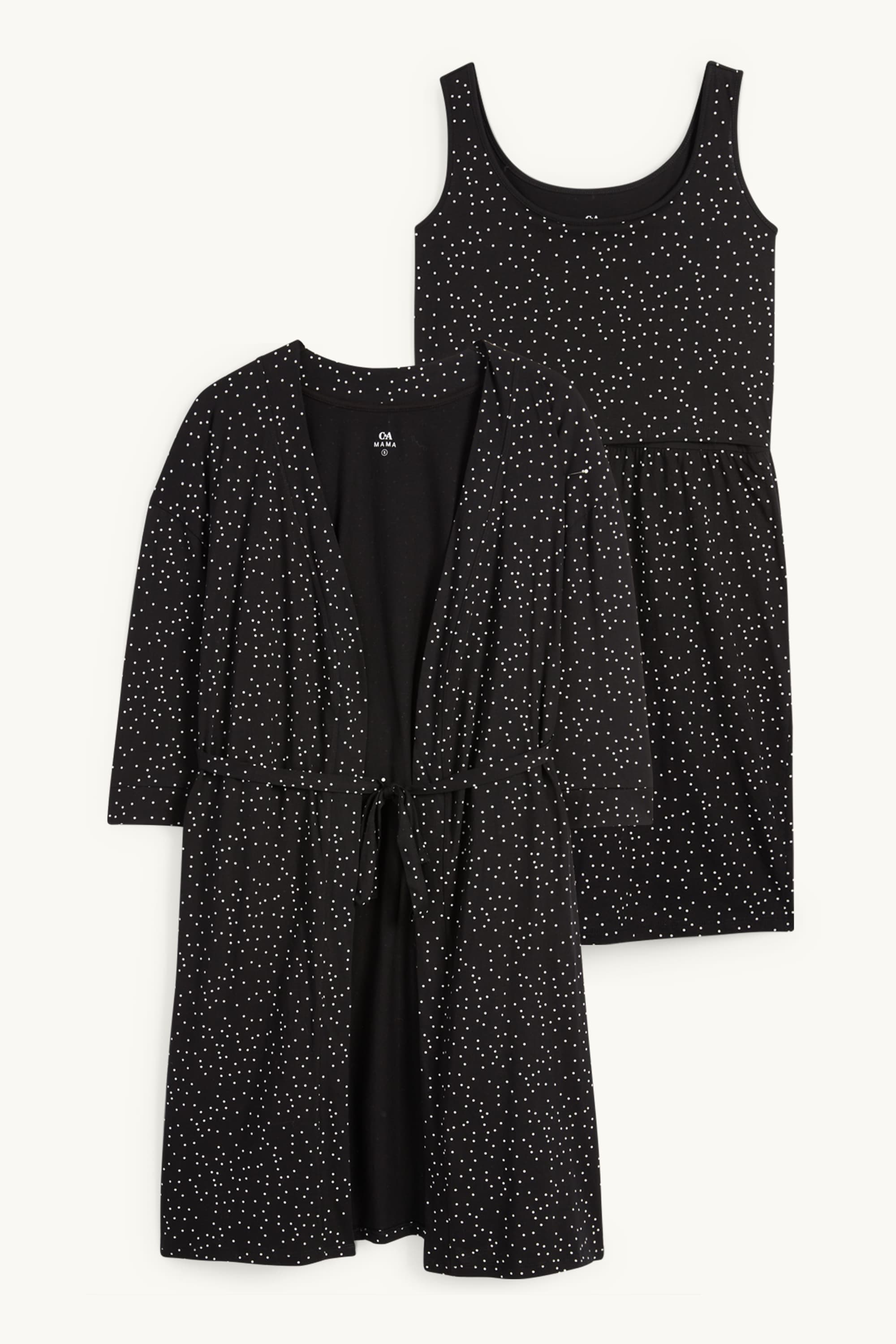 Set - nursing nightdress and dressing gown - 2 piece black