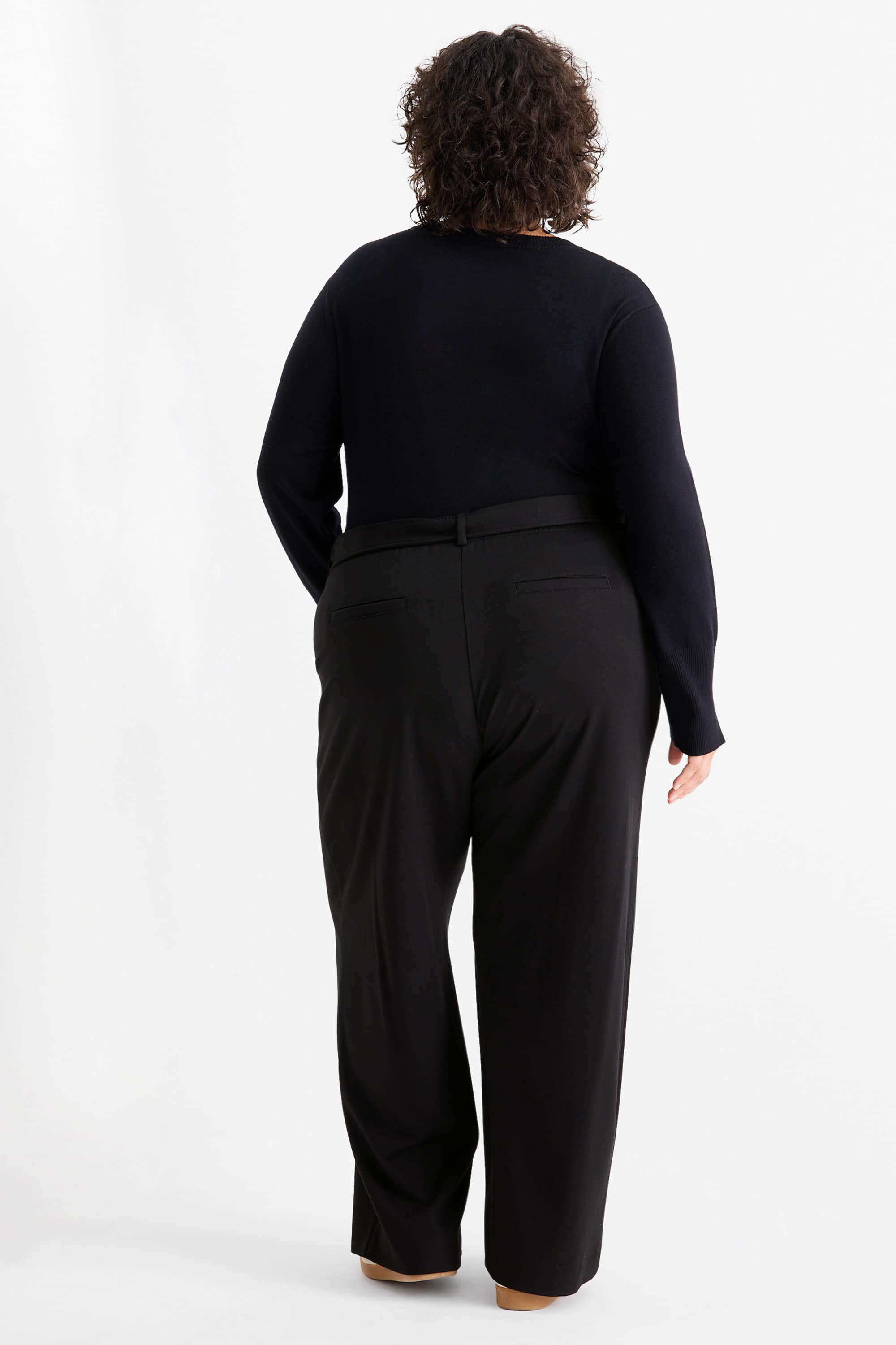 Jersey trousers - mid-rise waist - flared fit black
