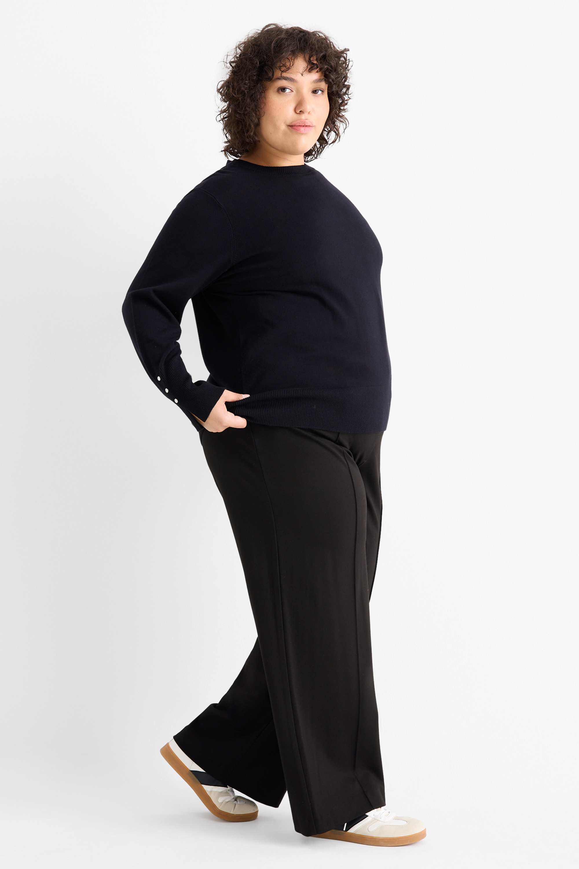 Jersey trousers - mid-rise waist - flared fit black