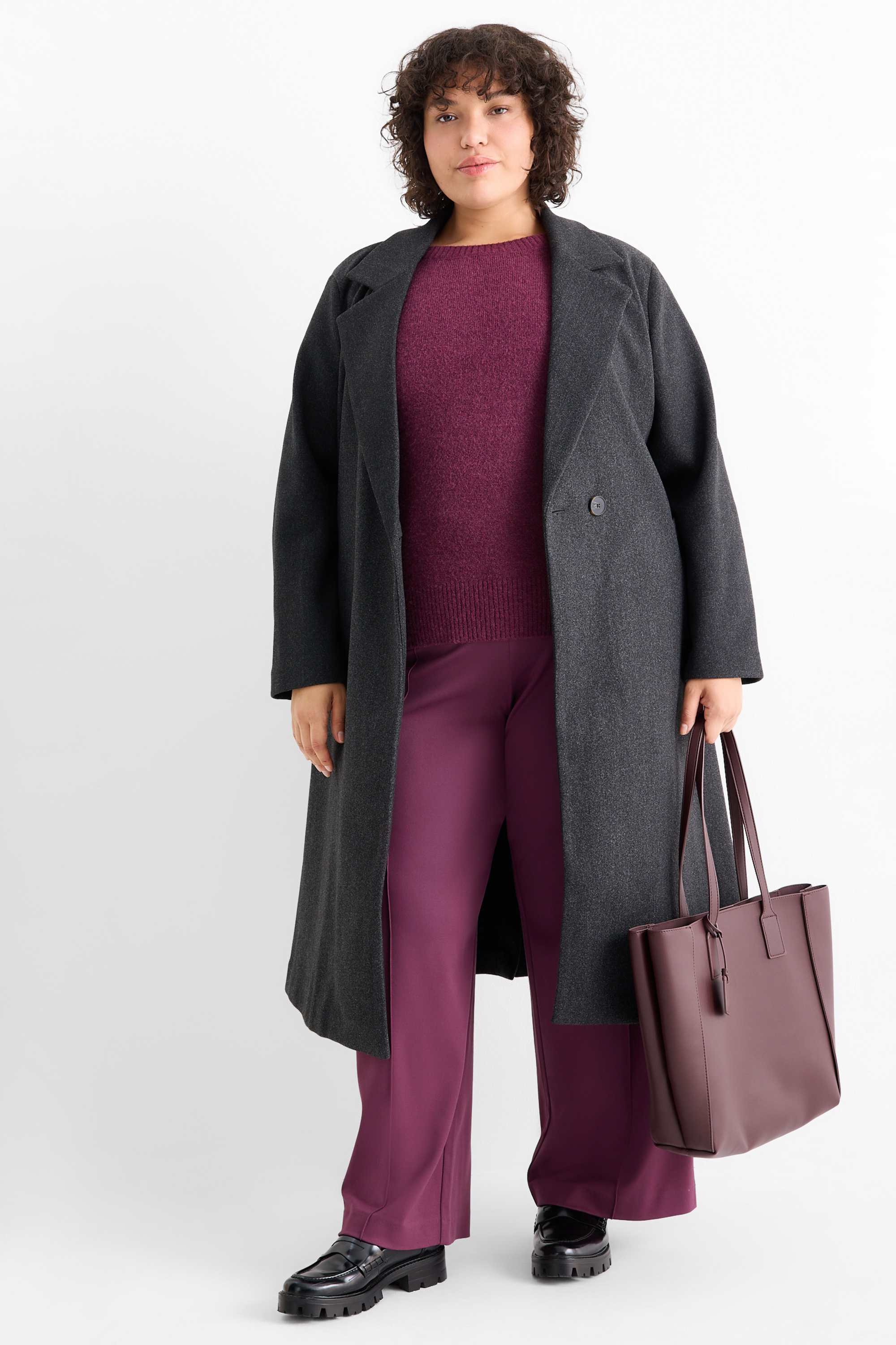 Jersey trousers - mid-rise waist - flared fit purple
