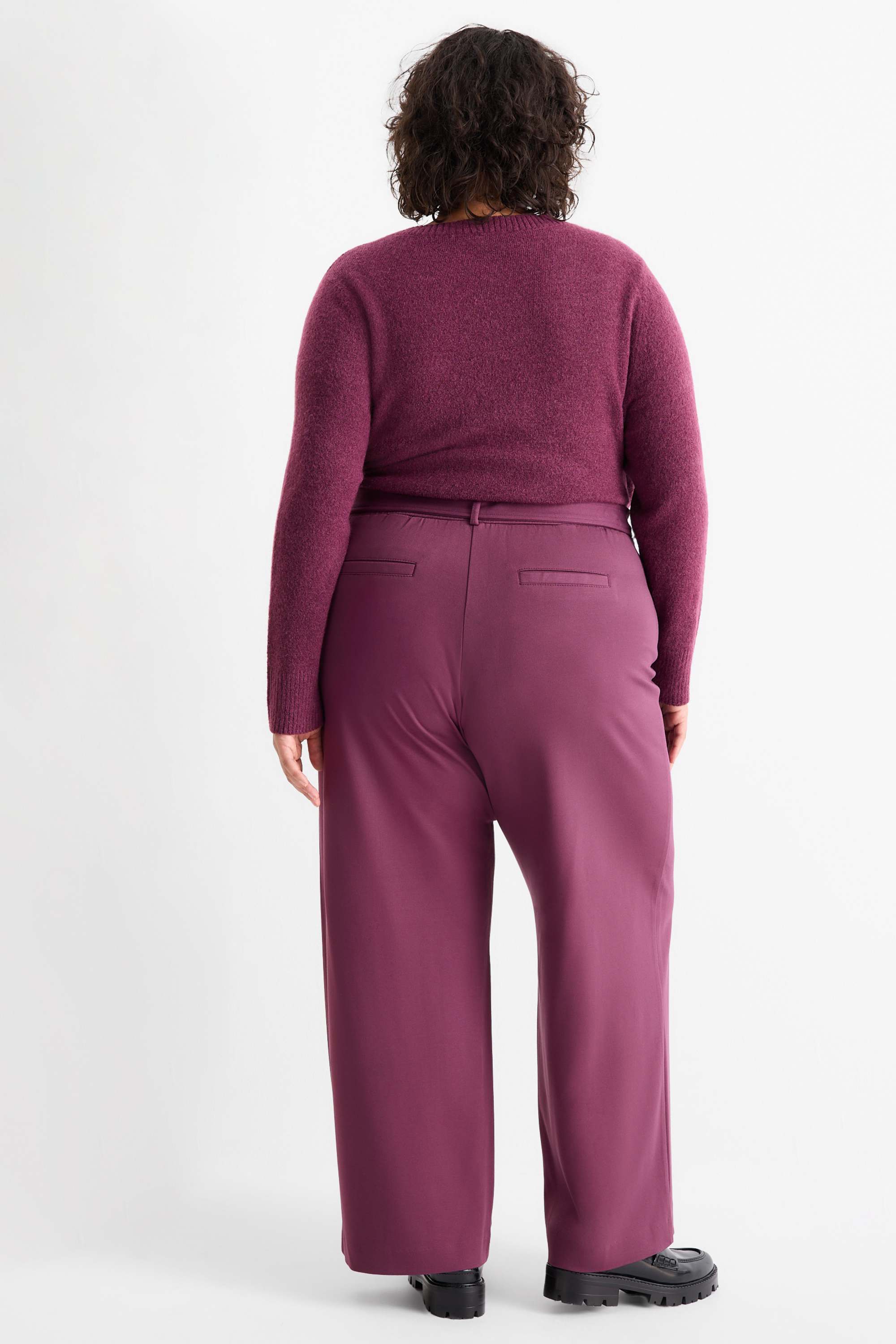 Jersey trousers - mid-rise waist - flared fit purple