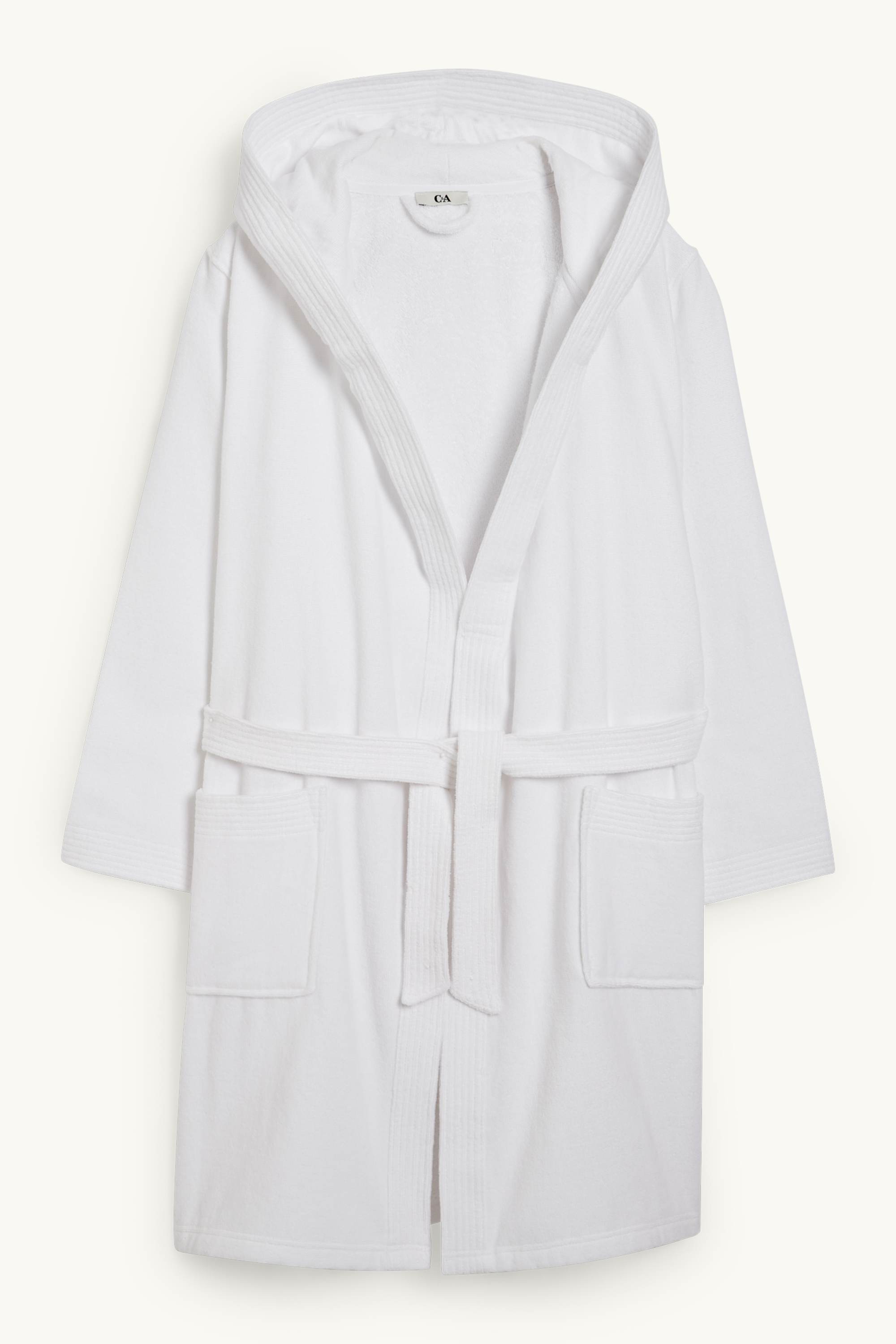 Terry cloth bathrobe with hood white