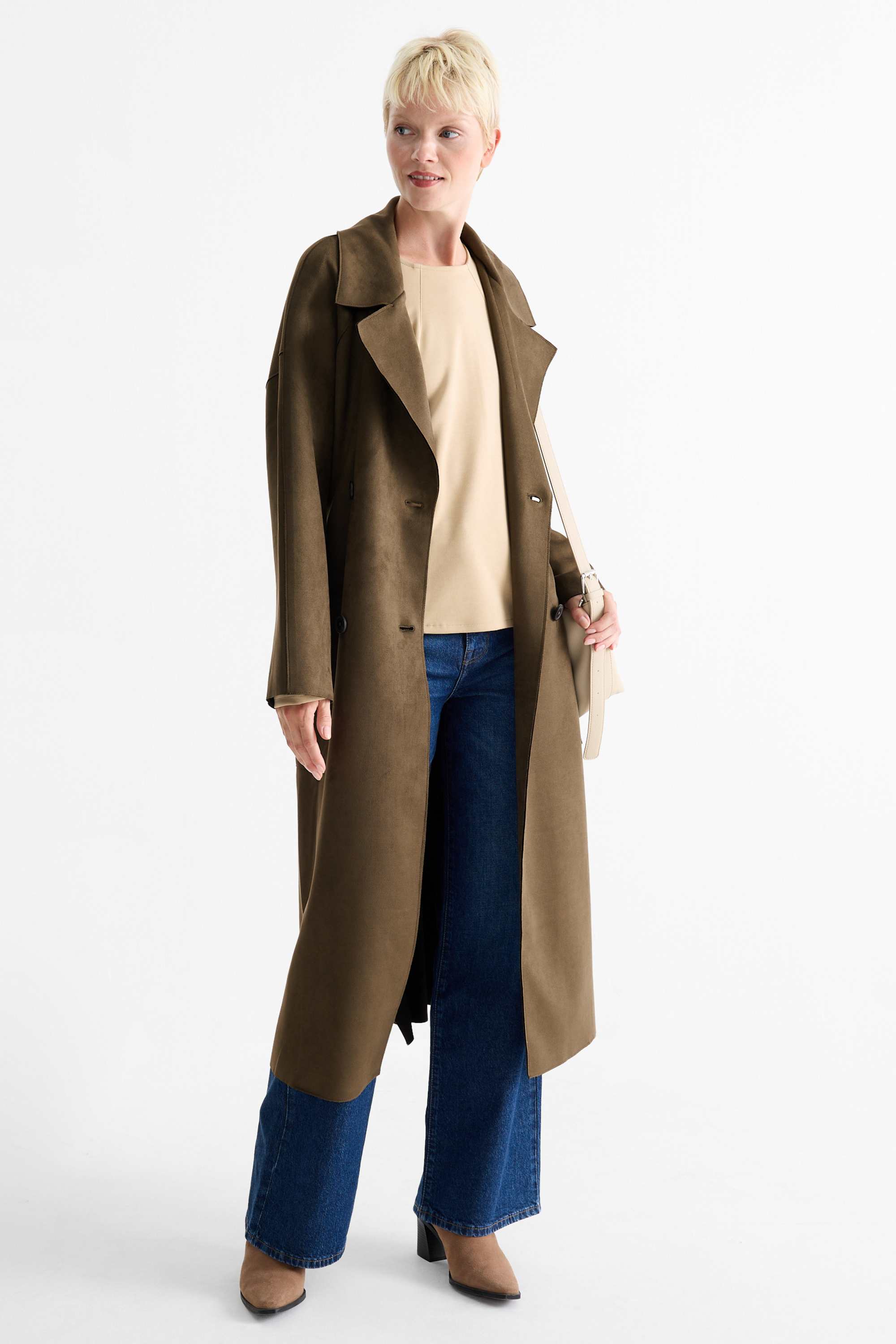 Trench coat - faux suede khaki