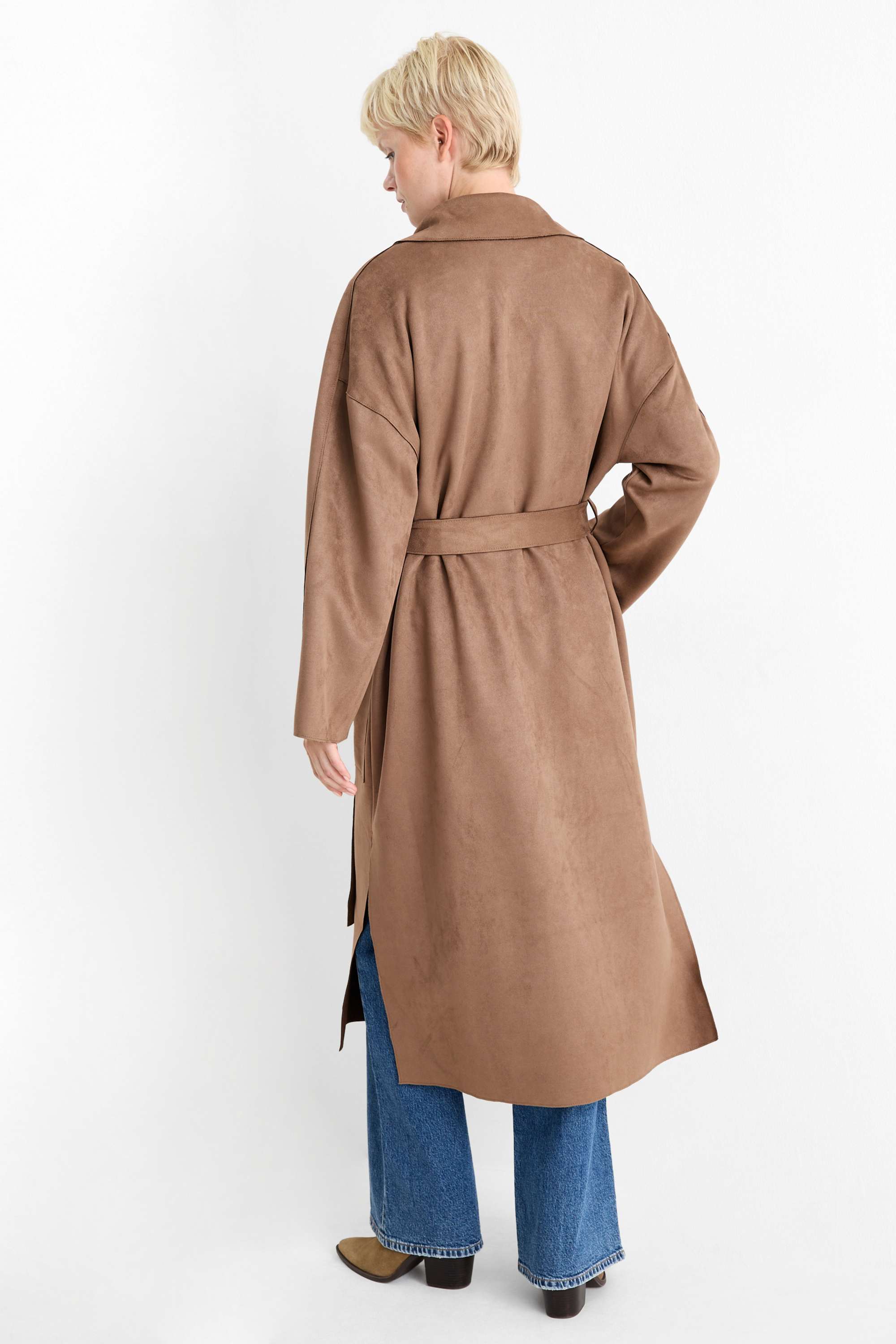 Trench coat - faux suede brown