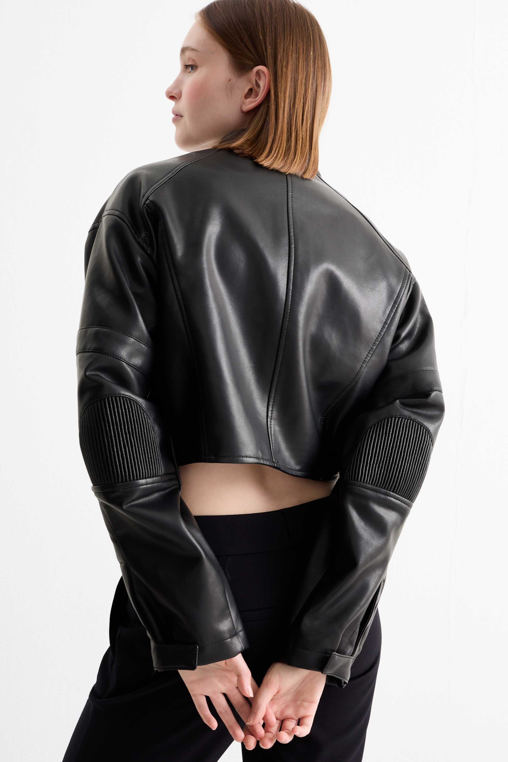 Cropped biker jacket - faux leather black