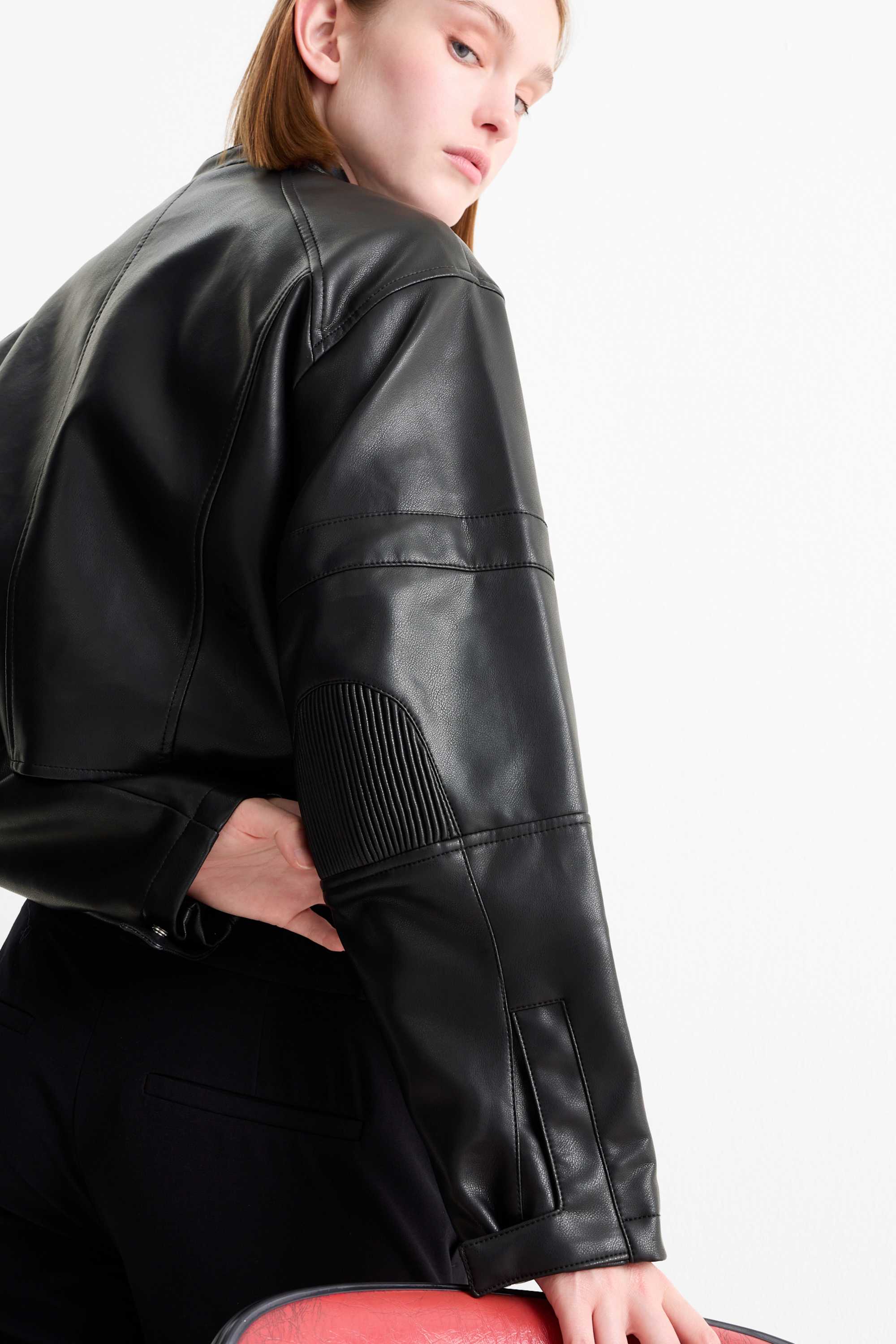 Cropped biker jacket - faux leather black