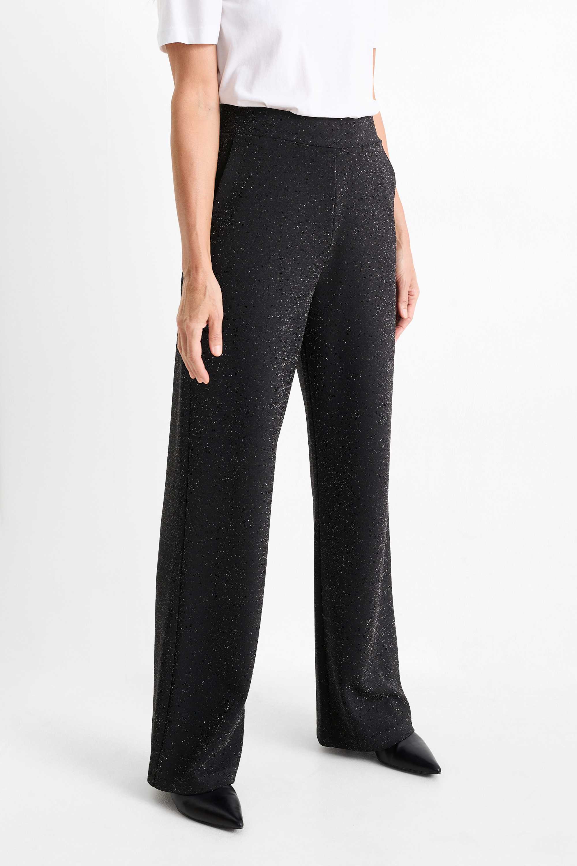Jersey trousers - mid-rise waist - wide leg black