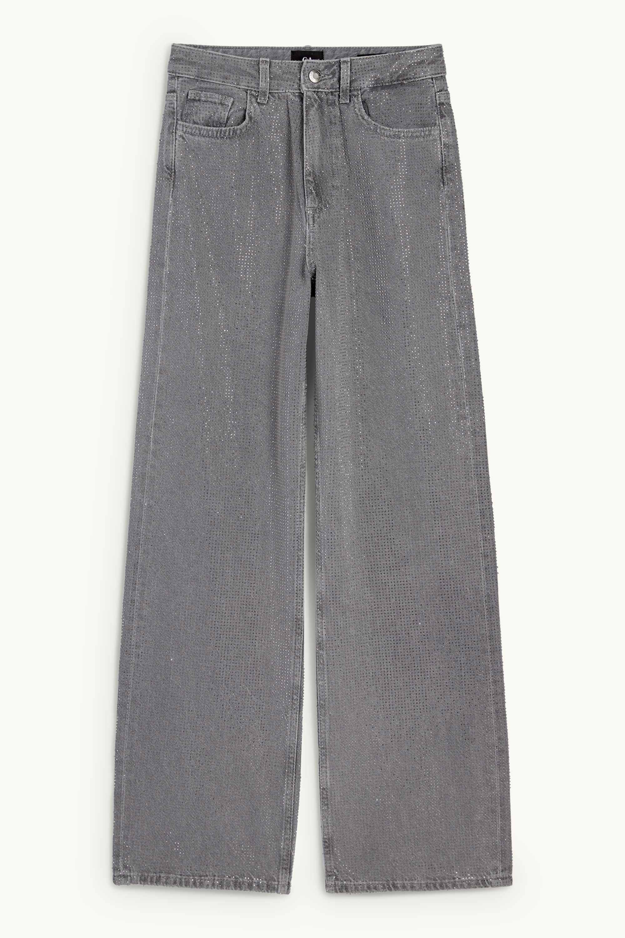 Loose fit jeans with rhinestones - high waist gray