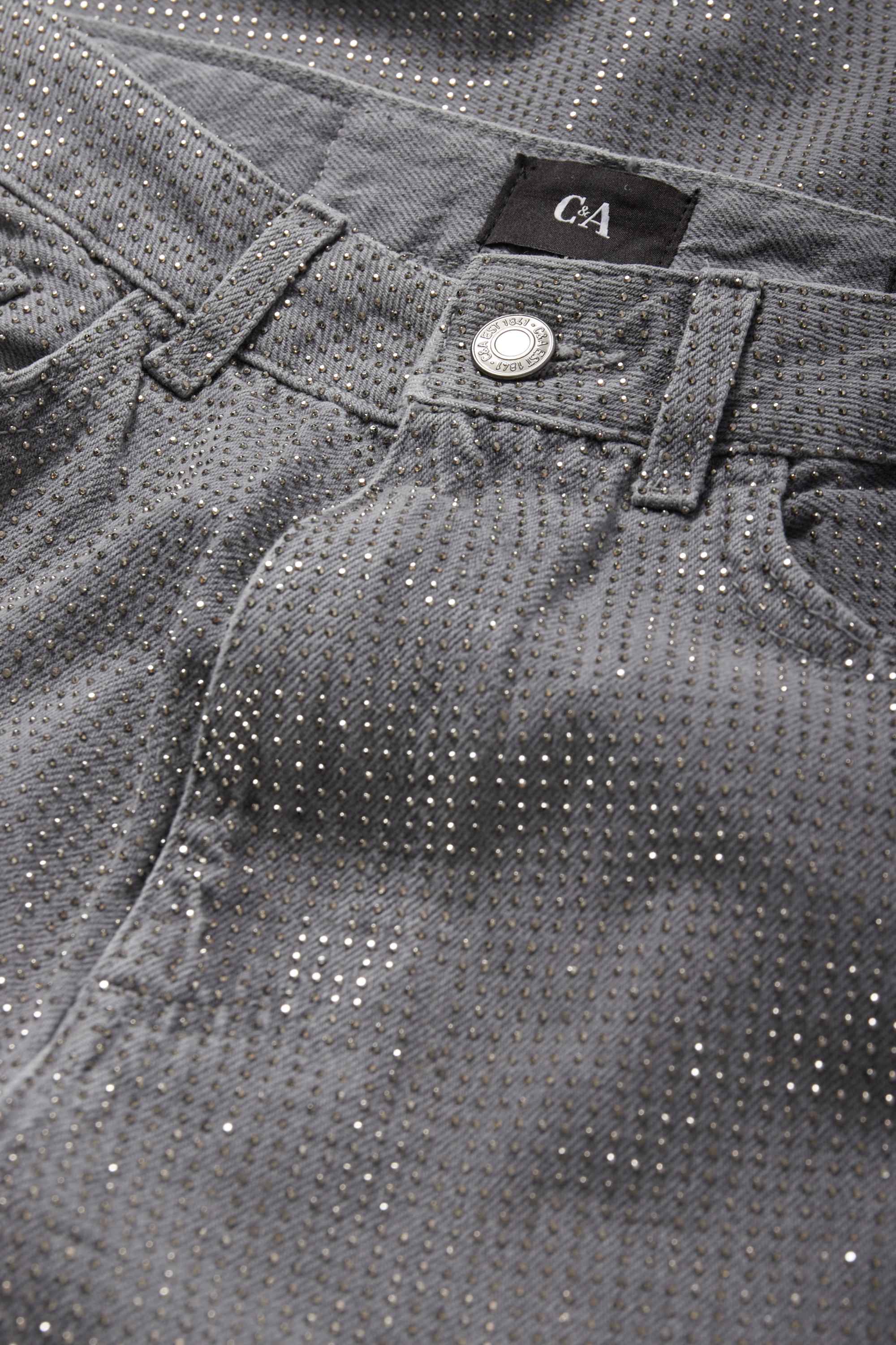Loose fit jeans with rhinestones - high waist gray