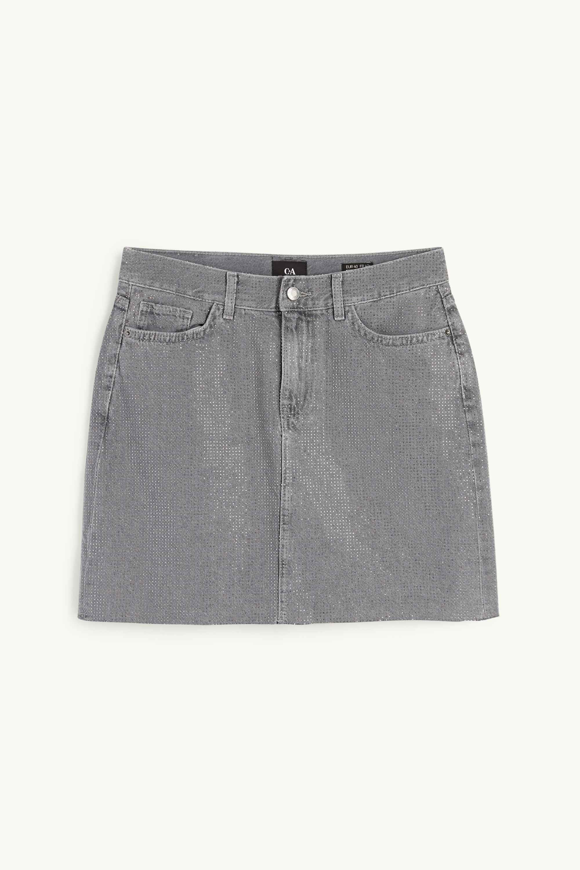 Denim miniskirt with rhinestones denim-gray
