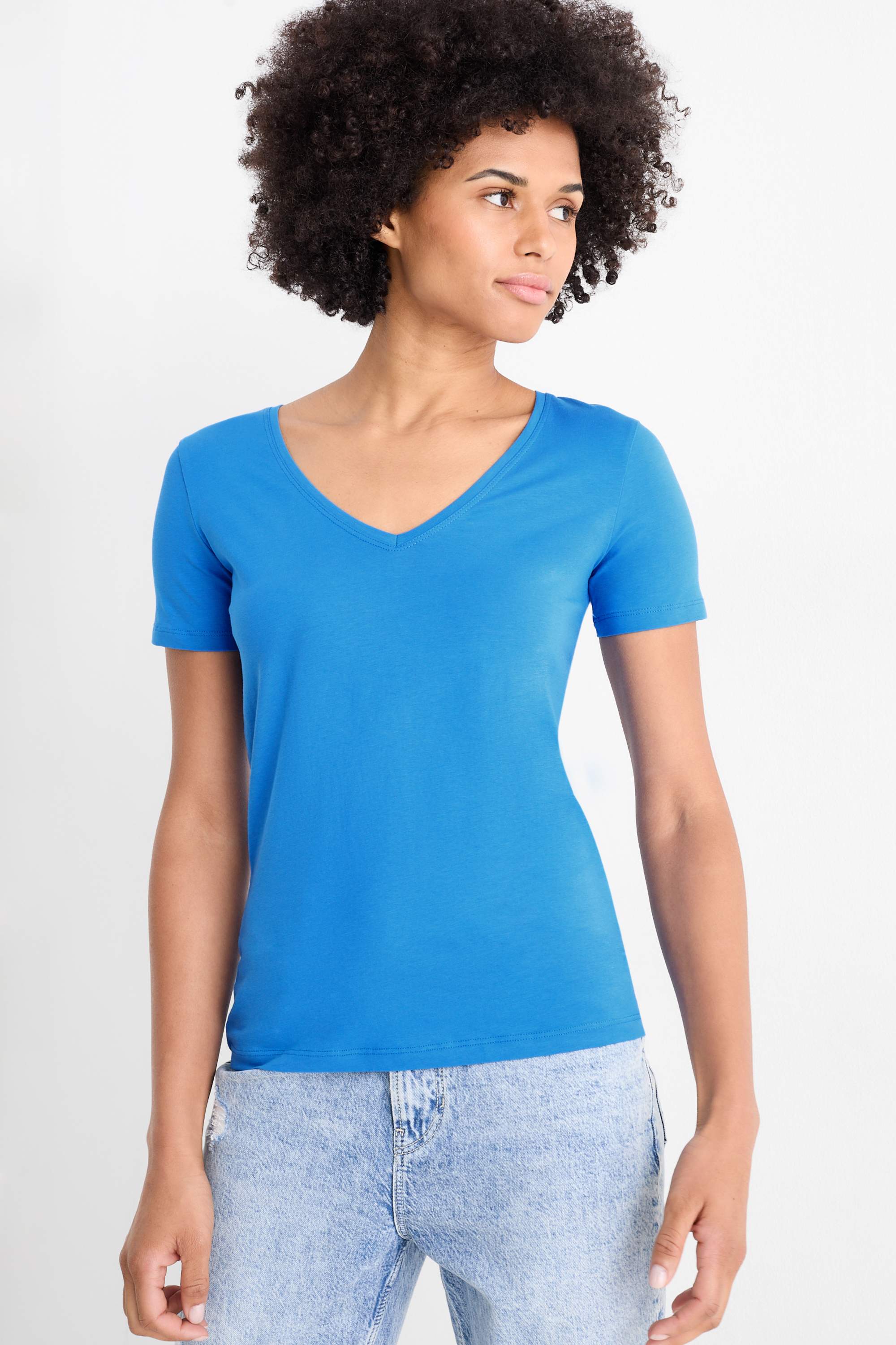 V-neck T-shirt - slim fit blue