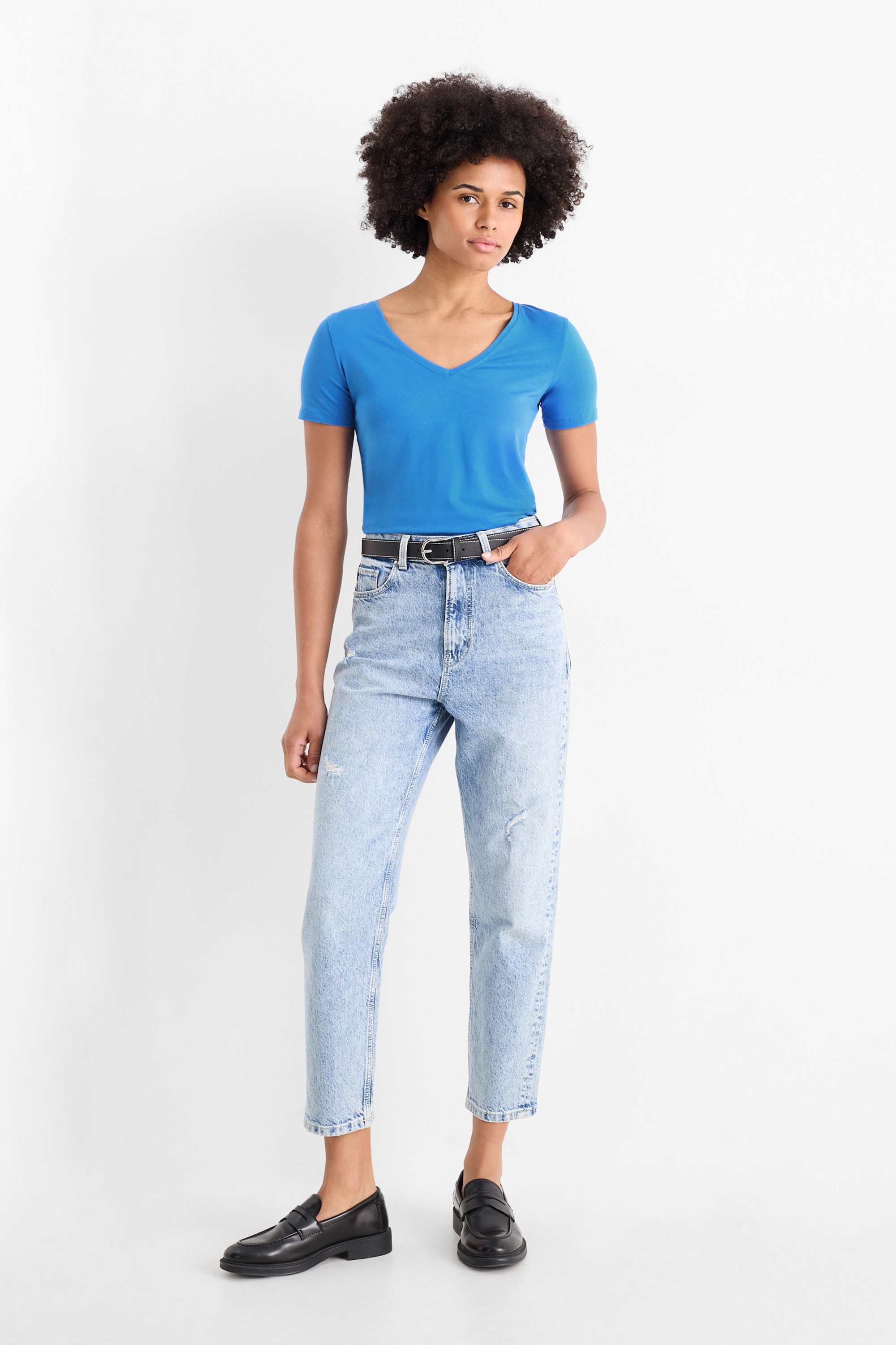 V-neck T-shirt - slim fit blue