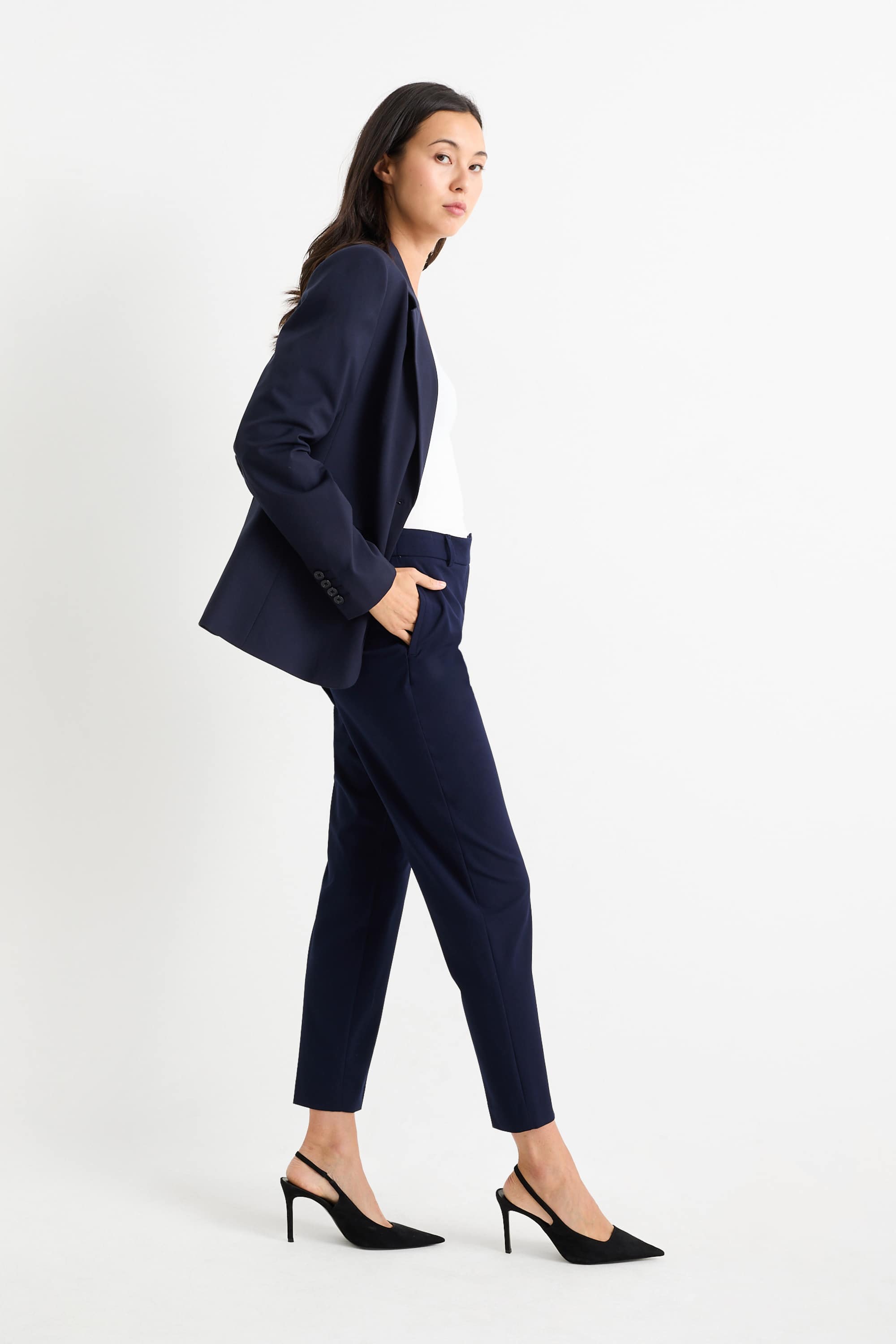 Business trousers - mid-rise waist - slim fit dark blue
