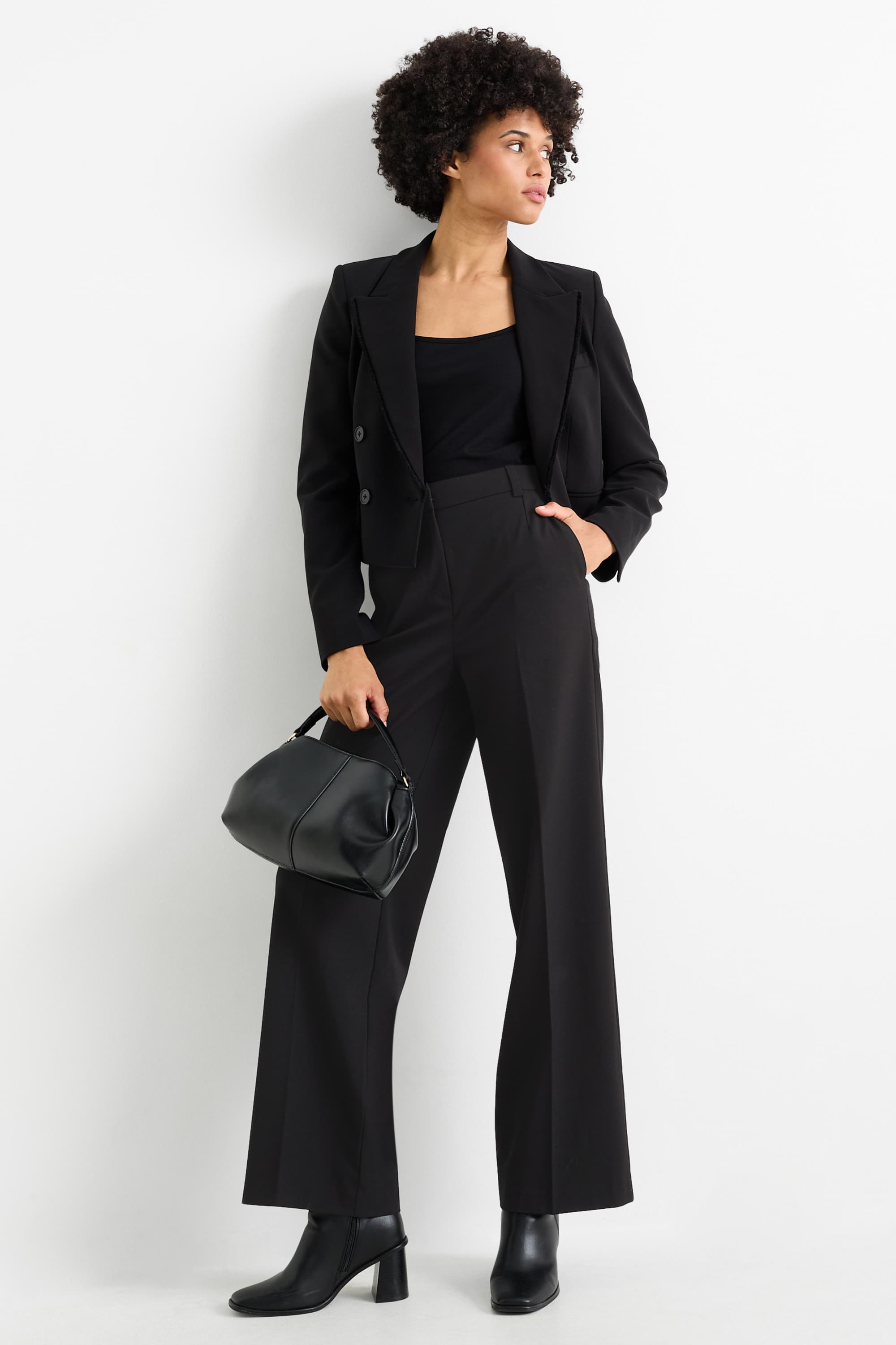Business trousers - high waist - wide leg black