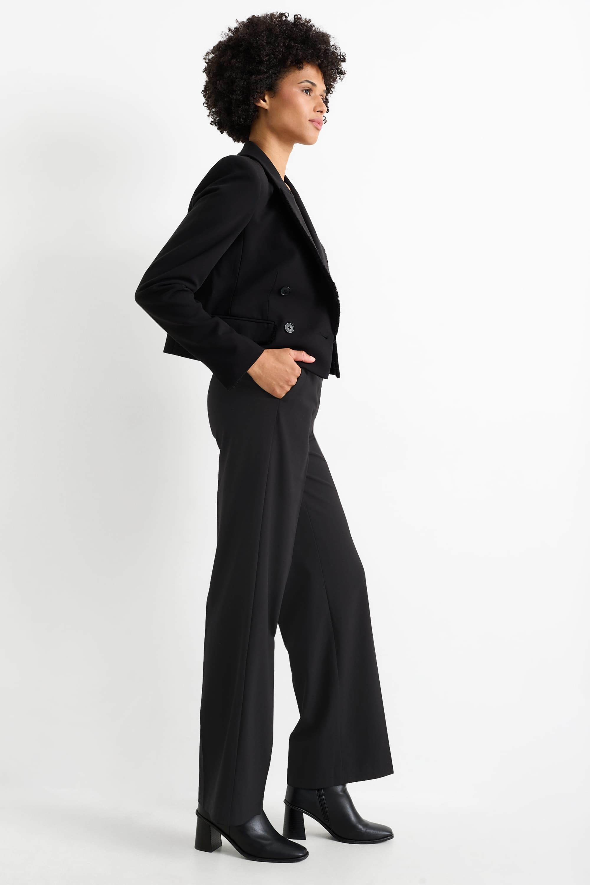 Business trousers - high waist - wide leg black