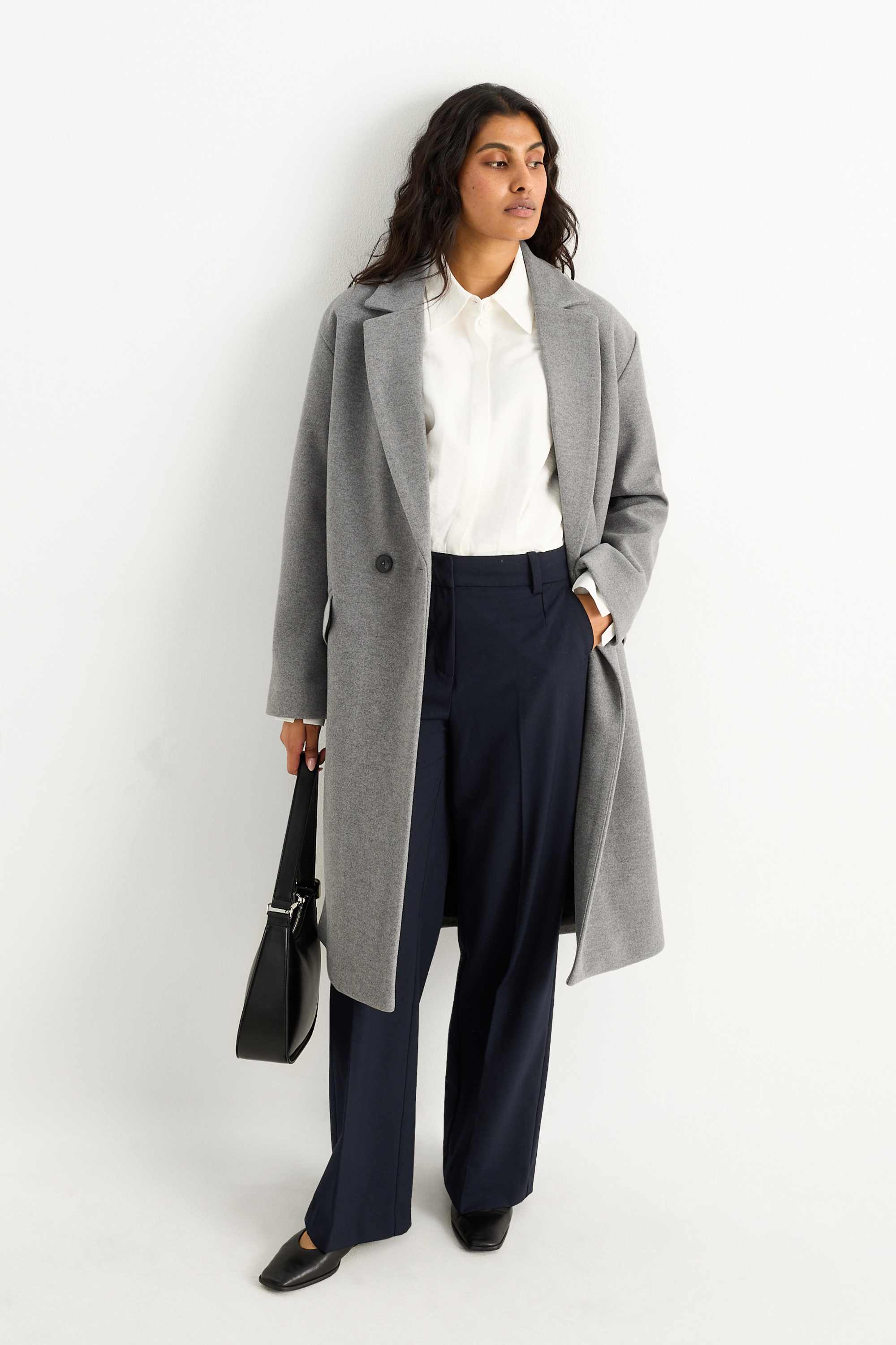 Business trousers - high waist - wide leg dark blue