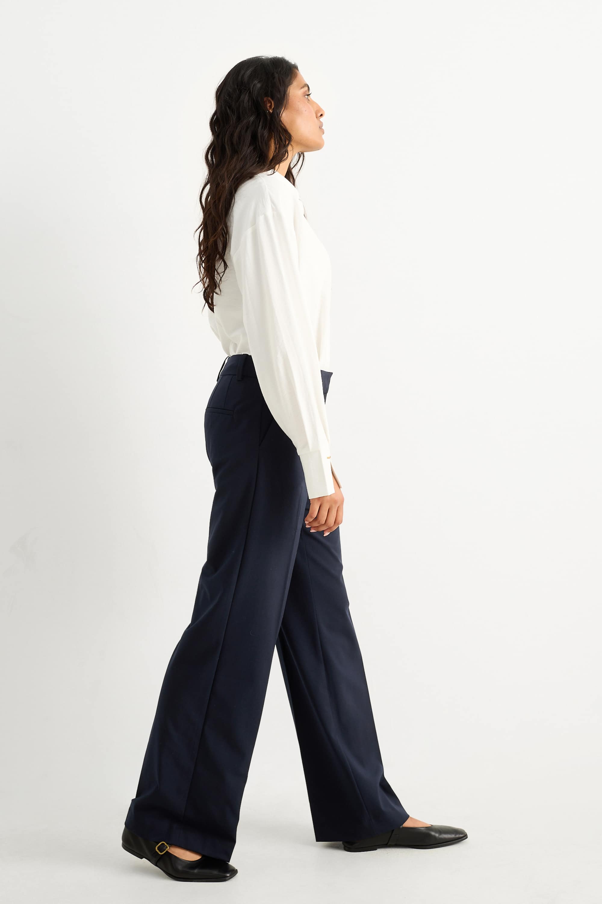 Business trousers - high waist - wide leg dark blue