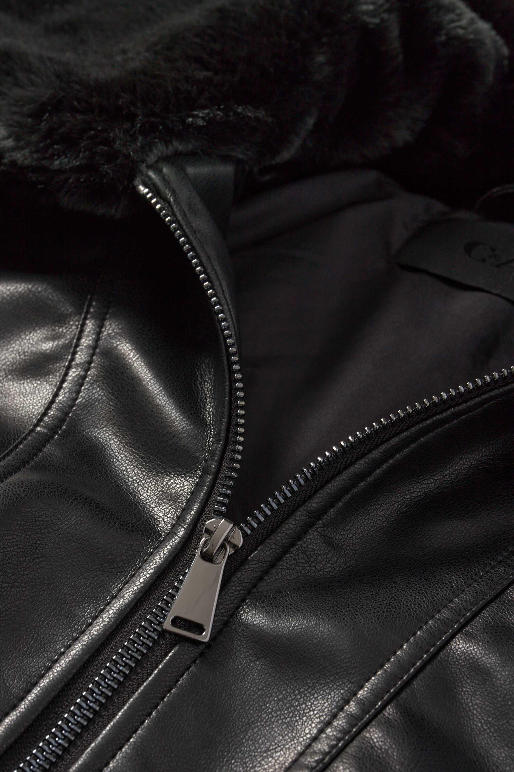 Bomber jacket with faux fur trim - faux leather black
