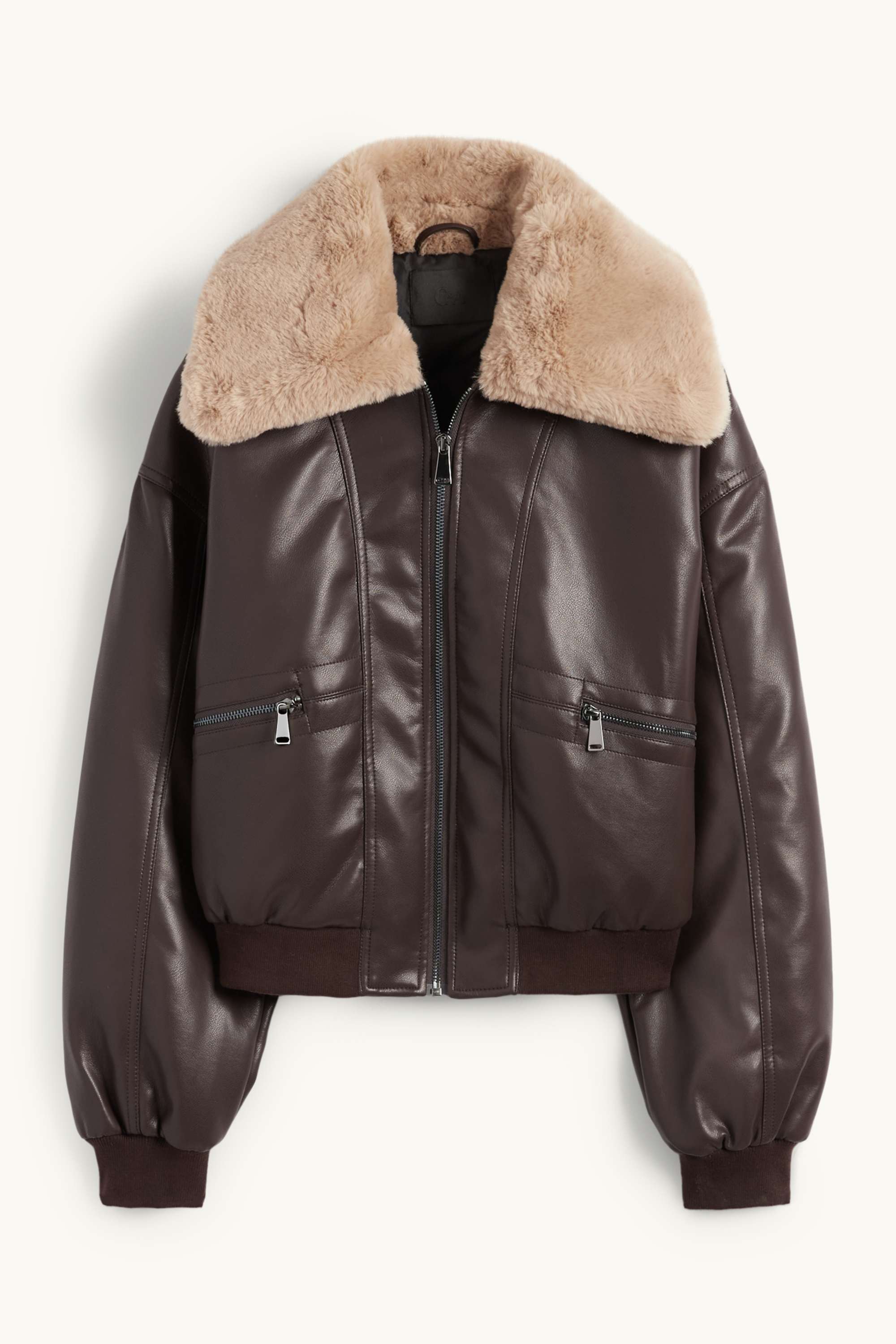 Bomber jacket with faux fur trim - faux leather dark brown