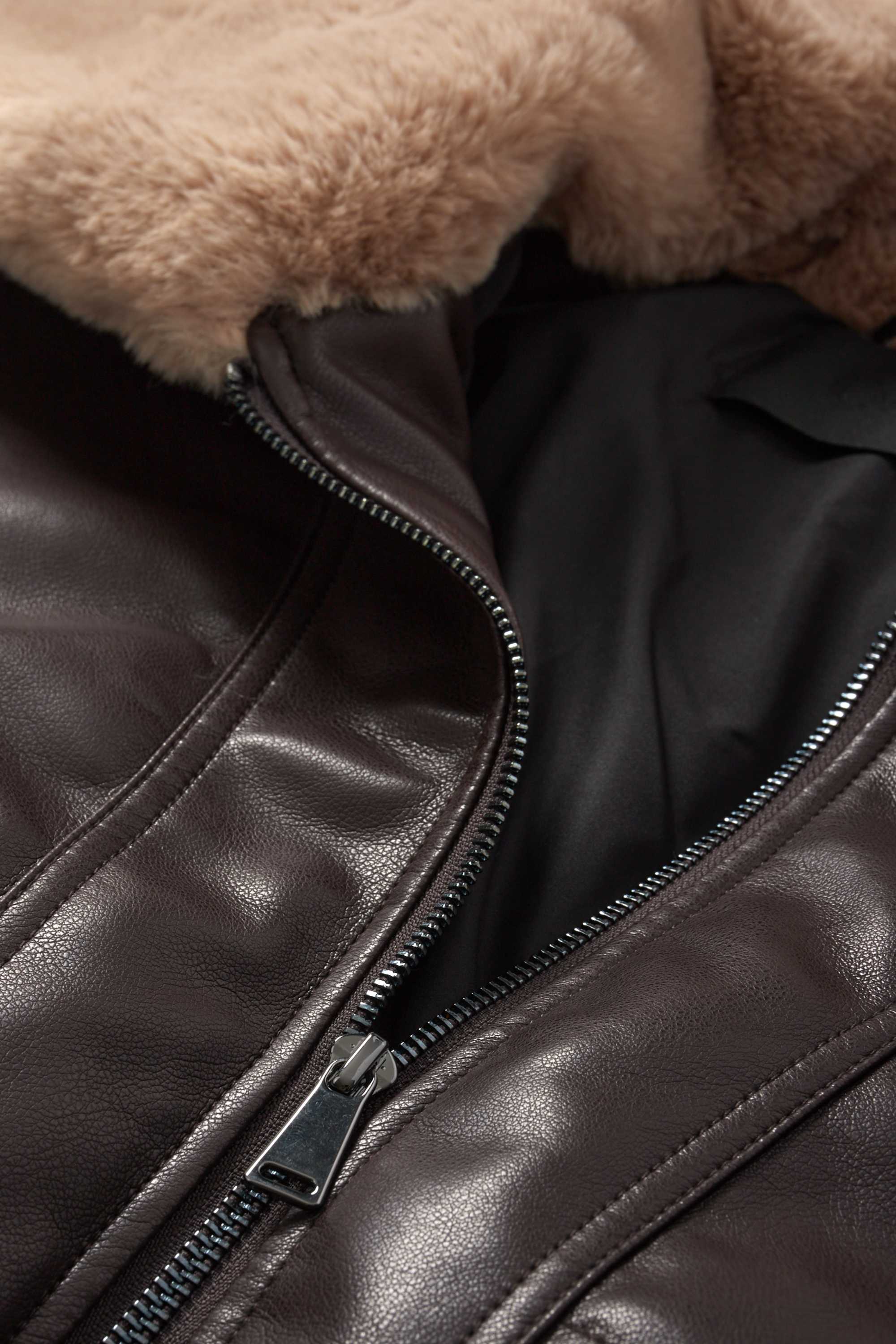 Bomber jacket with faux fur trim - faux leather dark brown