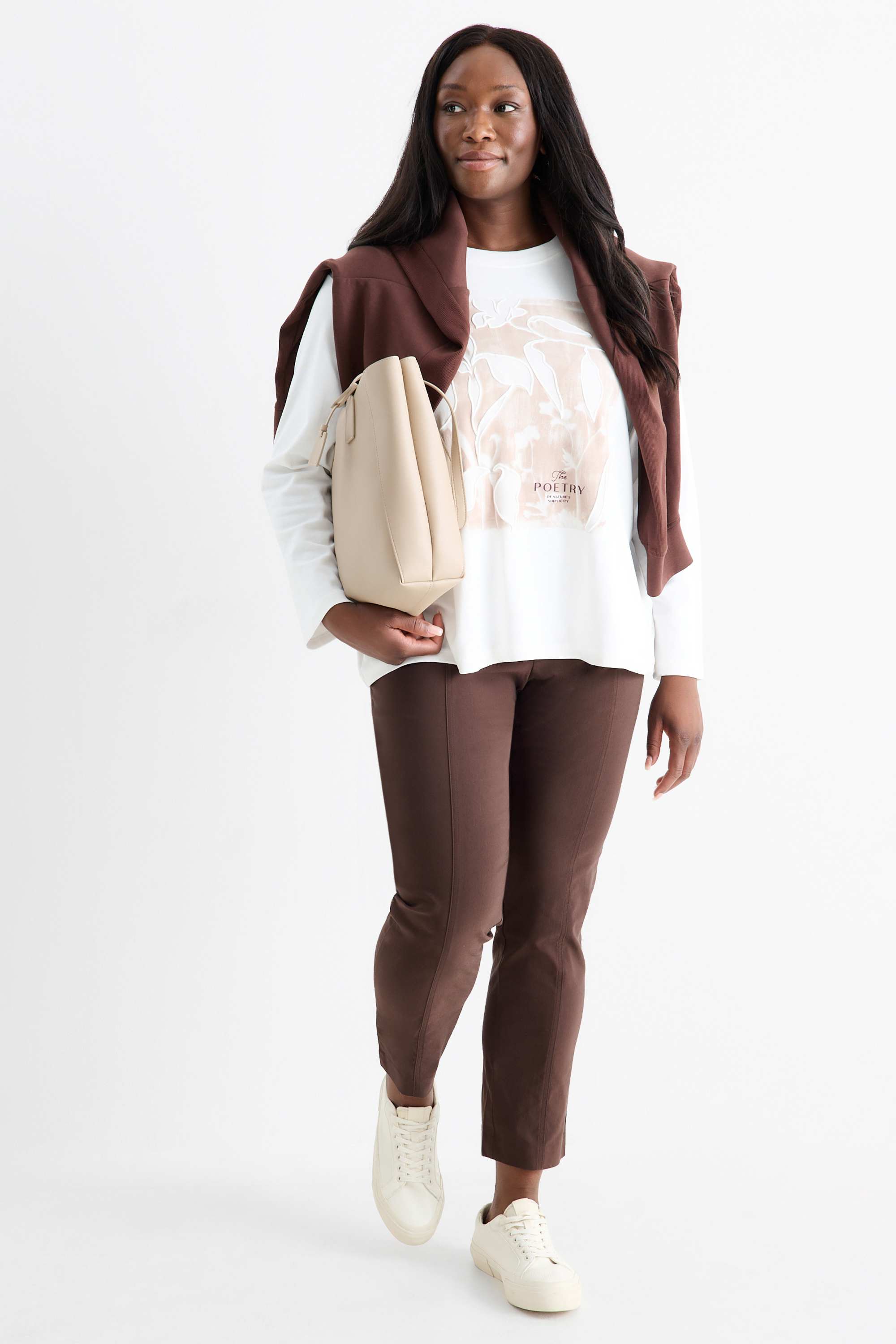Cloth trousers - high waist - straight fit - LYCRA® dark brown