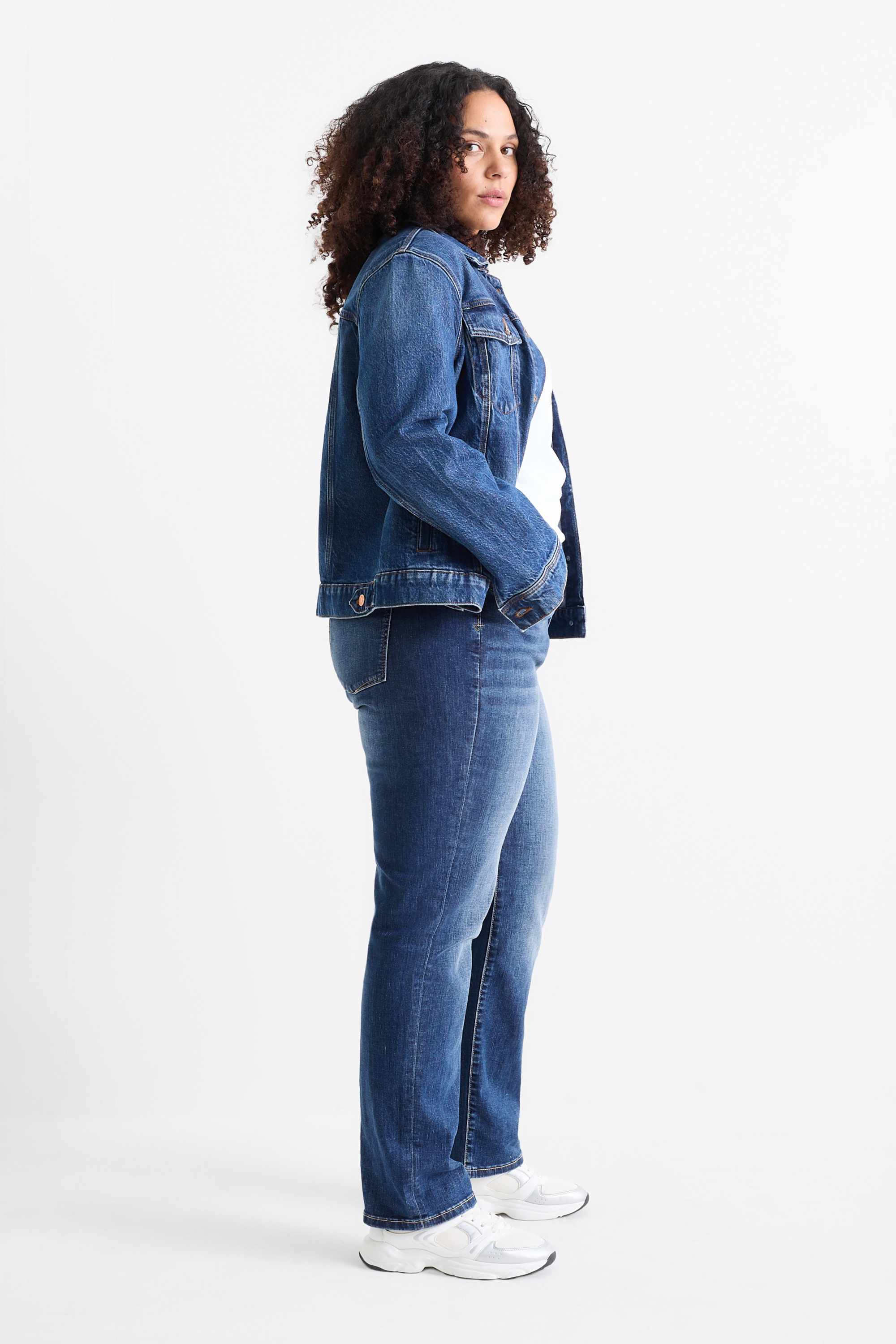 Straight jeans - mid-rise waist - LYCRA® denim-dark blue