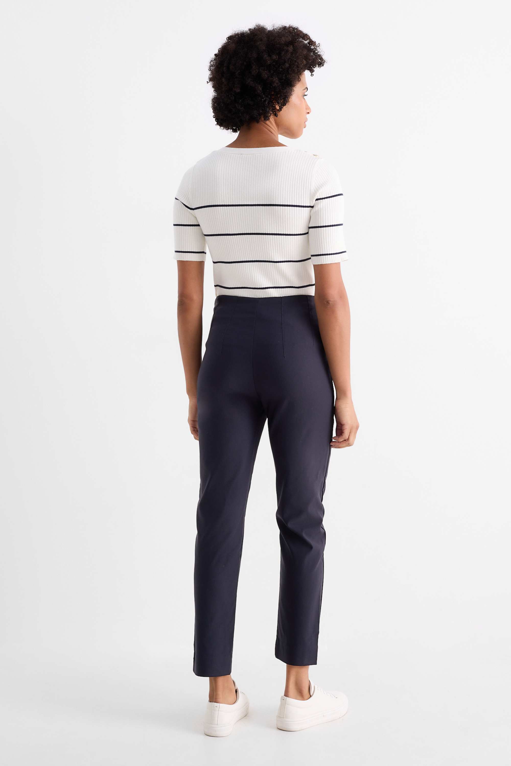 Cloth trousers - high waist - slim fit dark blue